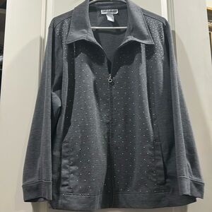 Cathy Daniels ZipUp jacket Silver Studded appliqué side pockets size 3X grey